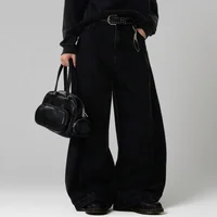 Pantalones vaqueros de otoño para hombre de calle alta, pantalones vaqueros holgados americanos de pierna ancha con cuchillo curvo, pantalones holgados de Color sólido a la moda para hombre