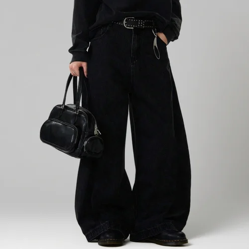 Pantalones vaqueros de otoño para hombre de calle alta, pantalones vaqueros holgados americanos de pierna ancha con cuchillo curvo, pantalones holgados de Color sólido a la moda para hombre