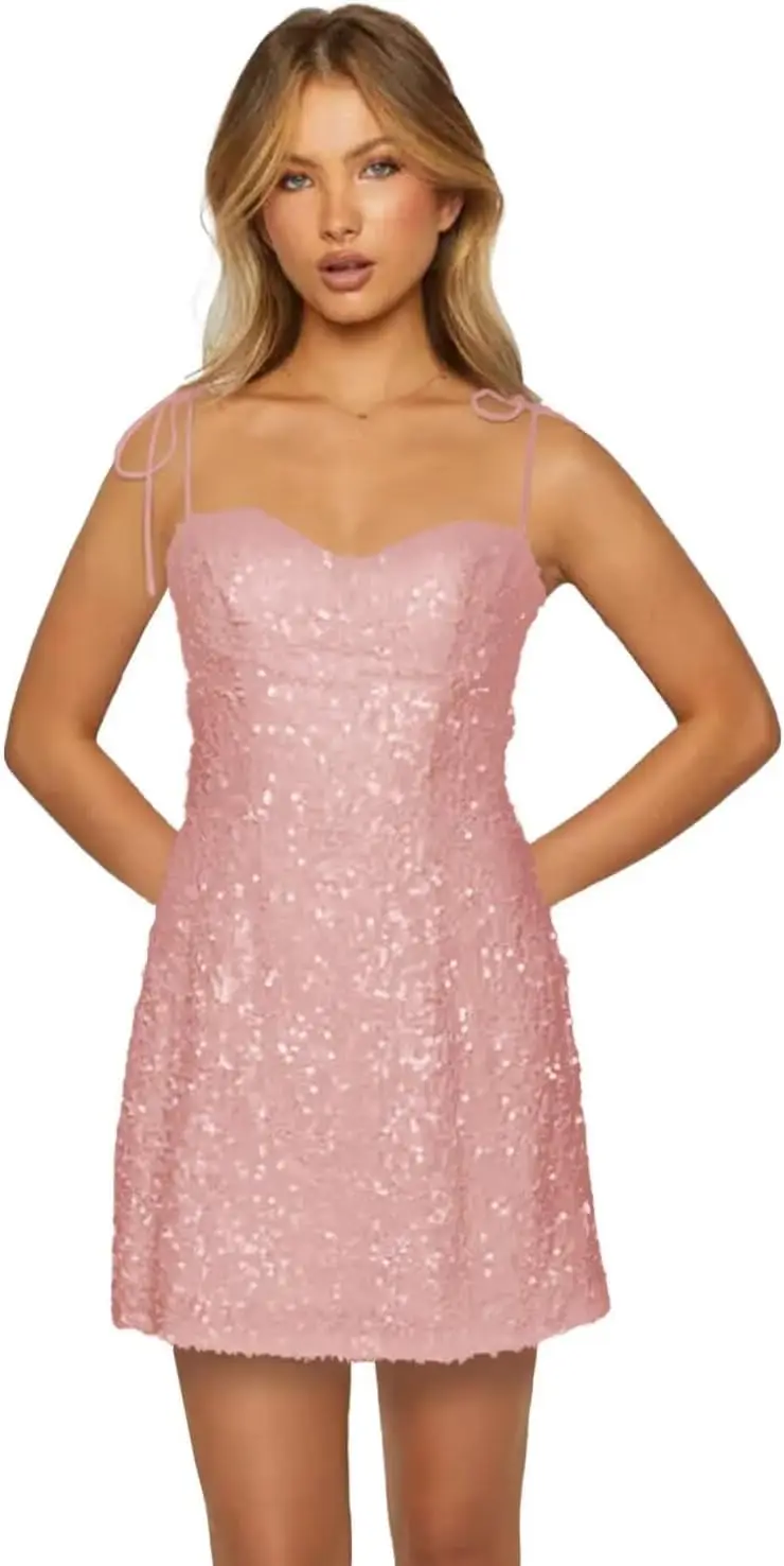

Sparkly Sequin Homecoming Dresses Short Spaghetti Strap Cocktail Party Gown for Teens Party Short Prom Dress Graduation Dress