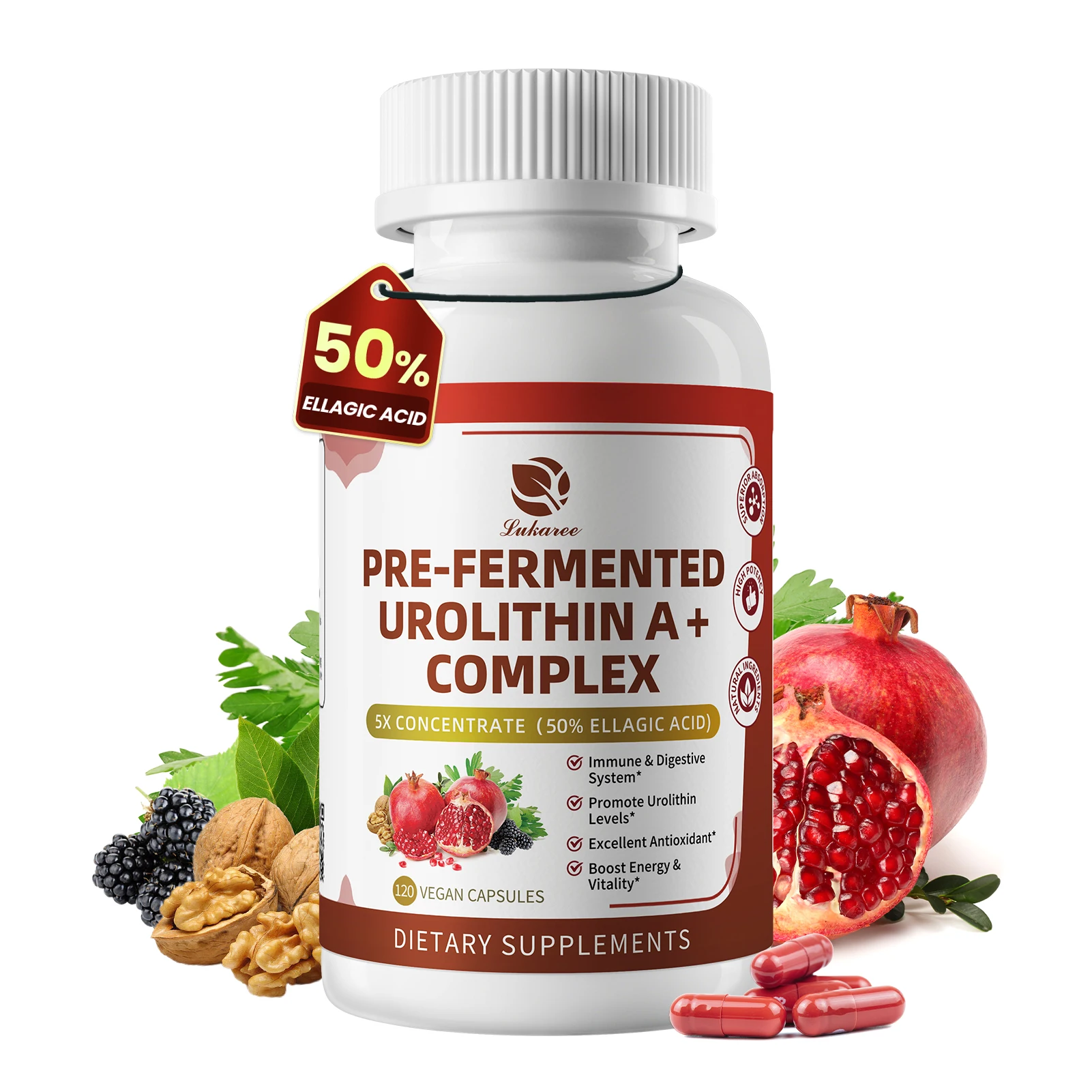 

Lukaree Pre-fermentation Urolithin A+Complex Blend Promotes Cellular Repair Enhances Mental Clarity,Digestive Health Support