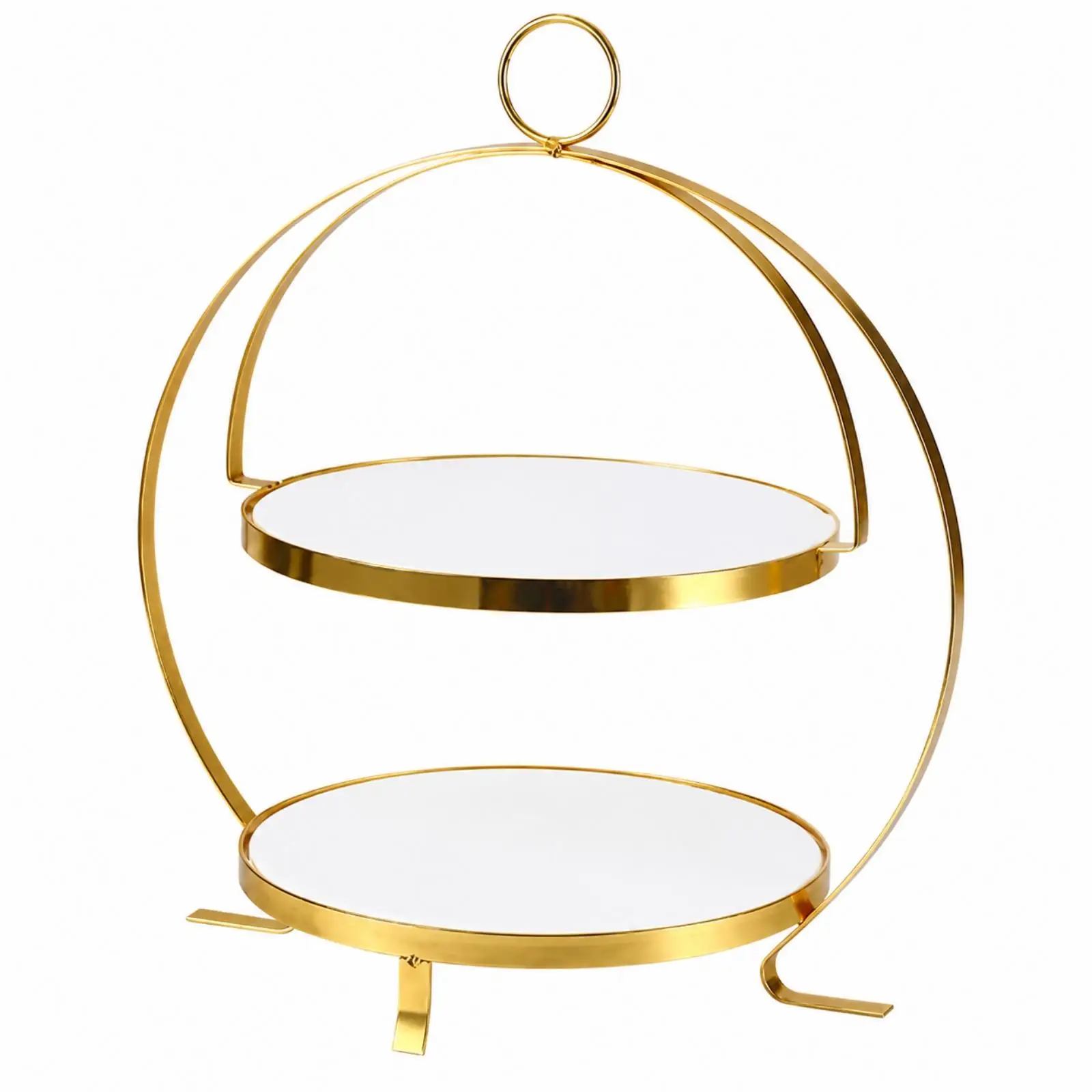 Decorative Ceramic Pastry Stand Gold Iron Frame 2 Layer Cake Holder for Birthday Party Sweet Table Centerpiece Display