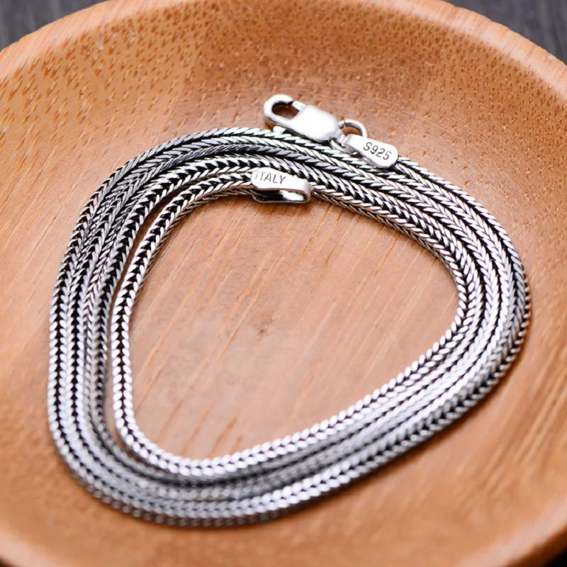 S925 Sterling Silver Vintage 1.6MM Braided Fox Tail Chain Fashionable Sweater Chain Pendant Chain Body For Both Men Women