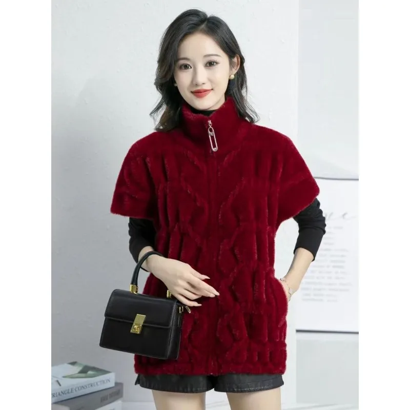 Women's Models Autumn Winter Tops Jacket Vest Fur Vest Half-sleeve Simple Comfortable Loose Leisure Fashion Niche Skinny