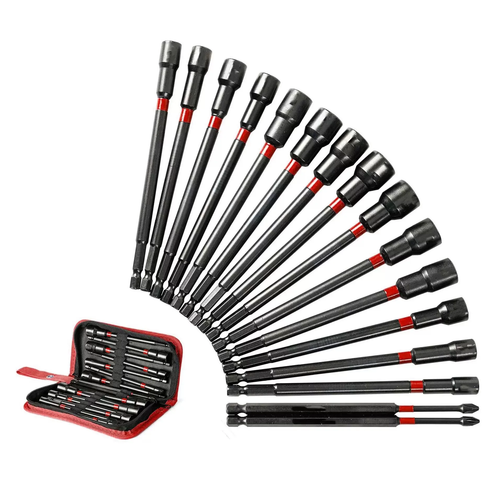 

Suitable for 16-piece set of reinforced strong magnetic strong sleeve magnetic nut driver set household boxed long nut driver
