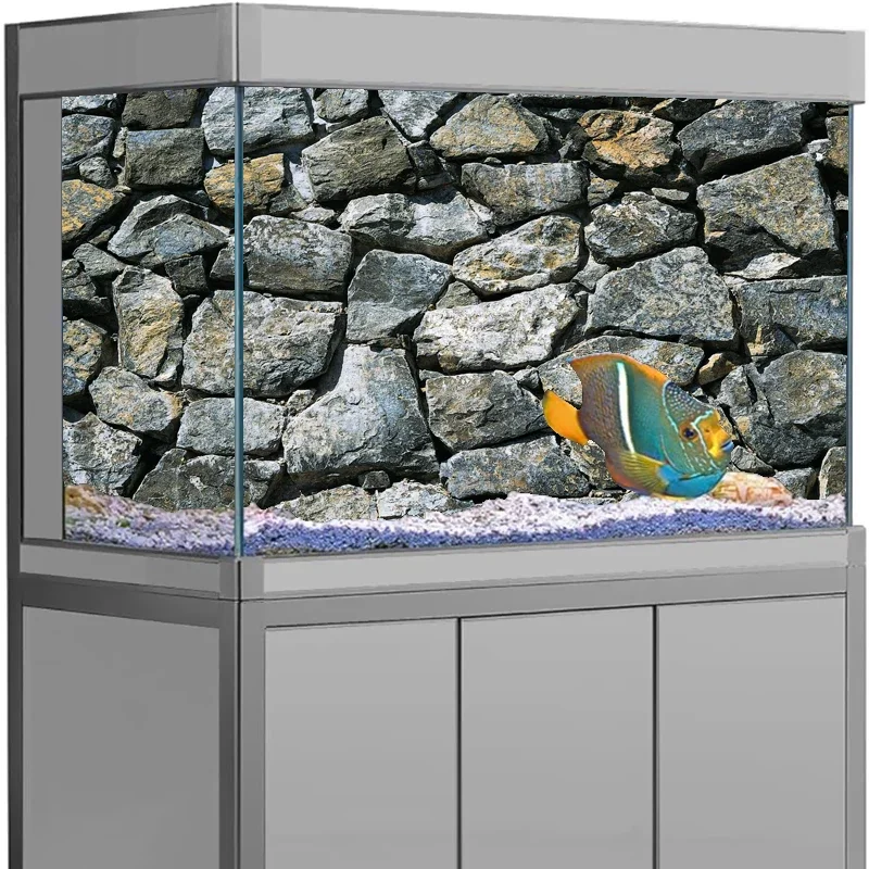 1Roll 3D Effect Black Stone Aquarium Background Poster HD Rock Stone Self Adhesive Fish Tank Background