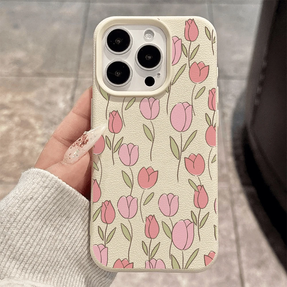 Rosa Tulpen-Handyhülle für iPhone 17 16 15 14 13 12 11 Pro Max 16 15 14 Plus 17 16 15 14 13 12 11 Pro 17Air Silikon-Matt-Cover – Detail 2