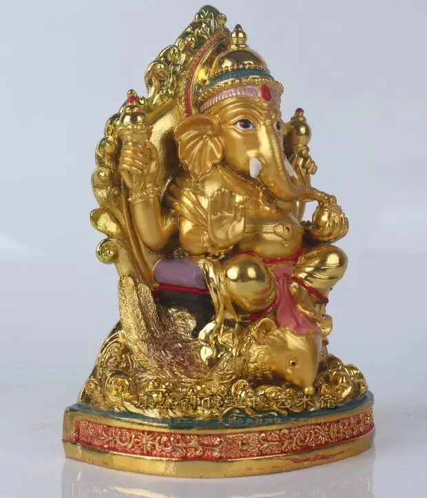 18cm large - Greco-Buddhist HOME OFFICE Talisman efficacious House # India, Thailand Gilding Ganesha Buddha statue