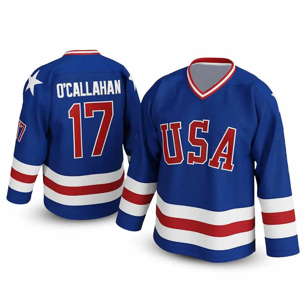 Jim Craig #30 Miracle 1980 USA Hockey Jersey Long Sleeve V‑Neck White Striped T-shirt Men Women Unisex Streetwear Full Print Top