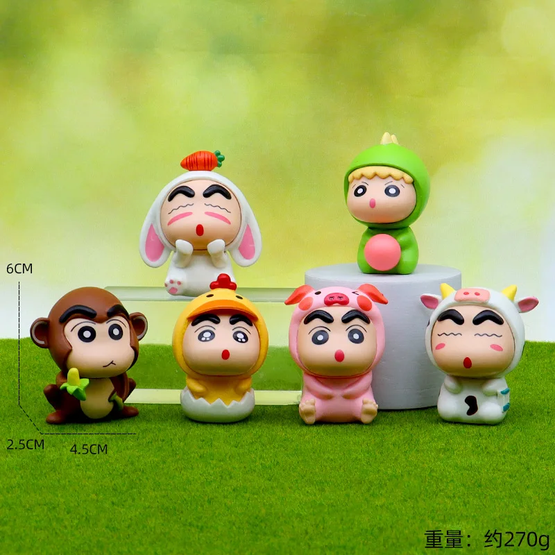6 Buah/Set Anime Crayon Shin-Chan Action Figure Inovasi Monyet Shin Chan Patung Boneka Model Dekorasi Mobil Mainan Anak-anak Hadiah Penggemar