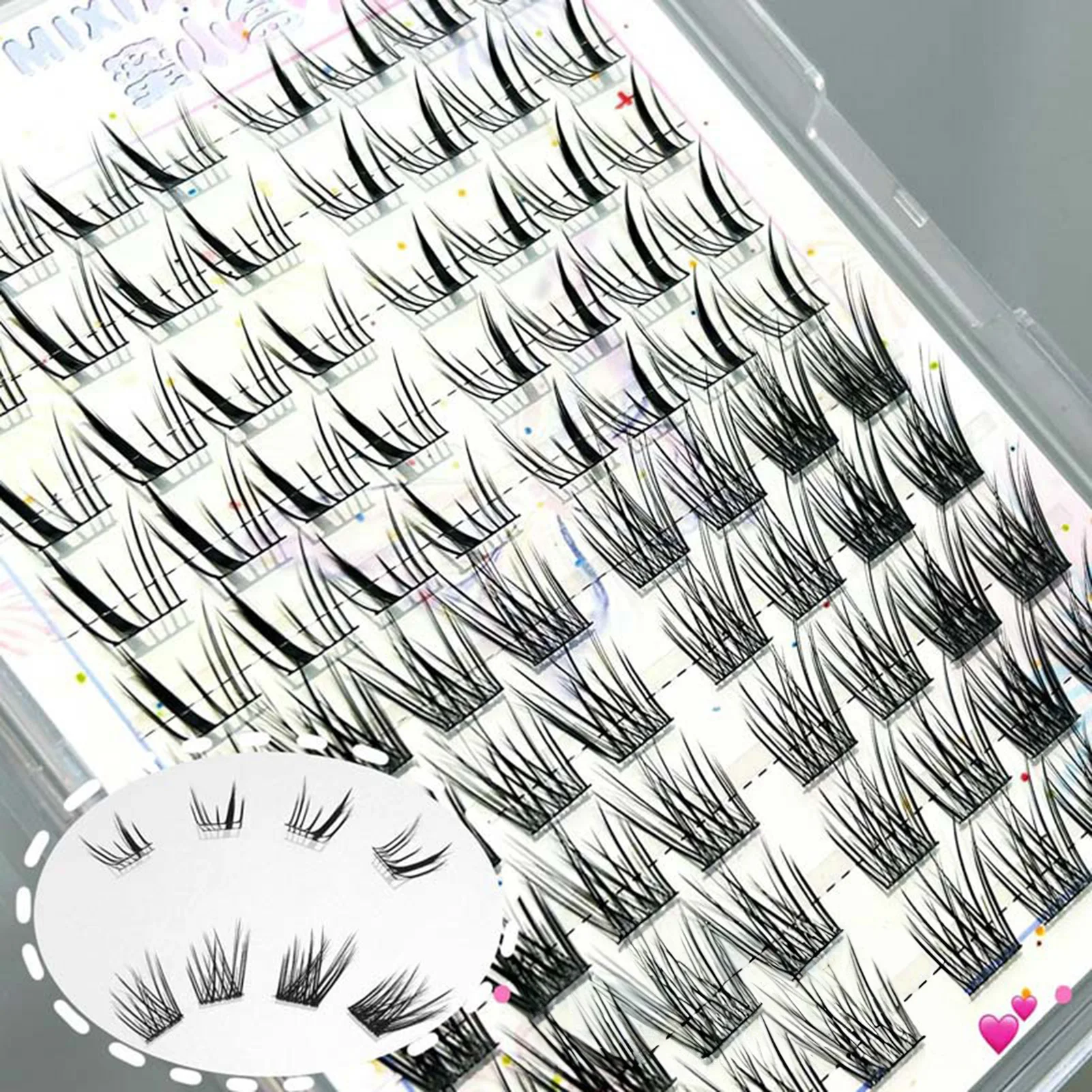 Gemischte falsche Wimpern, natürliches schwarzes Band, Puppen-Wimpernverlängerung, koreanische Mädchen, dünne, weiche, individuelle Wimpern, Cluster-Make-up-Werkzeug