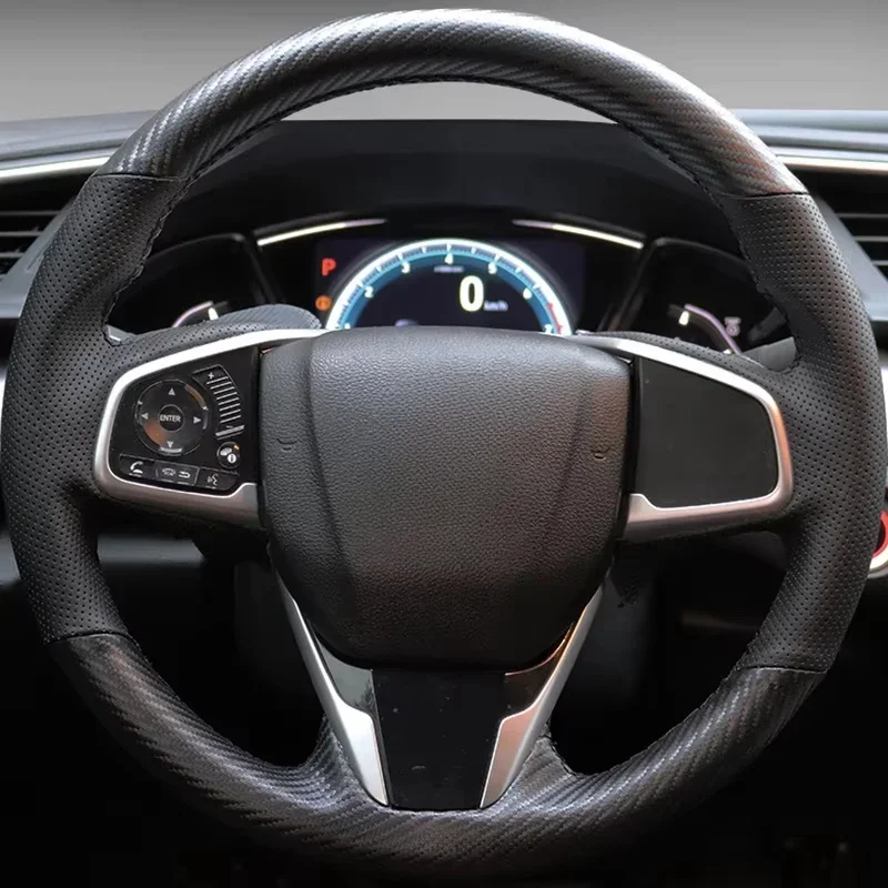 

DIY Black Genuine Leather Carbon Fiber Car Accessories Steering Wheel Cover For Honda Civic 10 2016-2019 CRV CR-V 2017 Clarity
