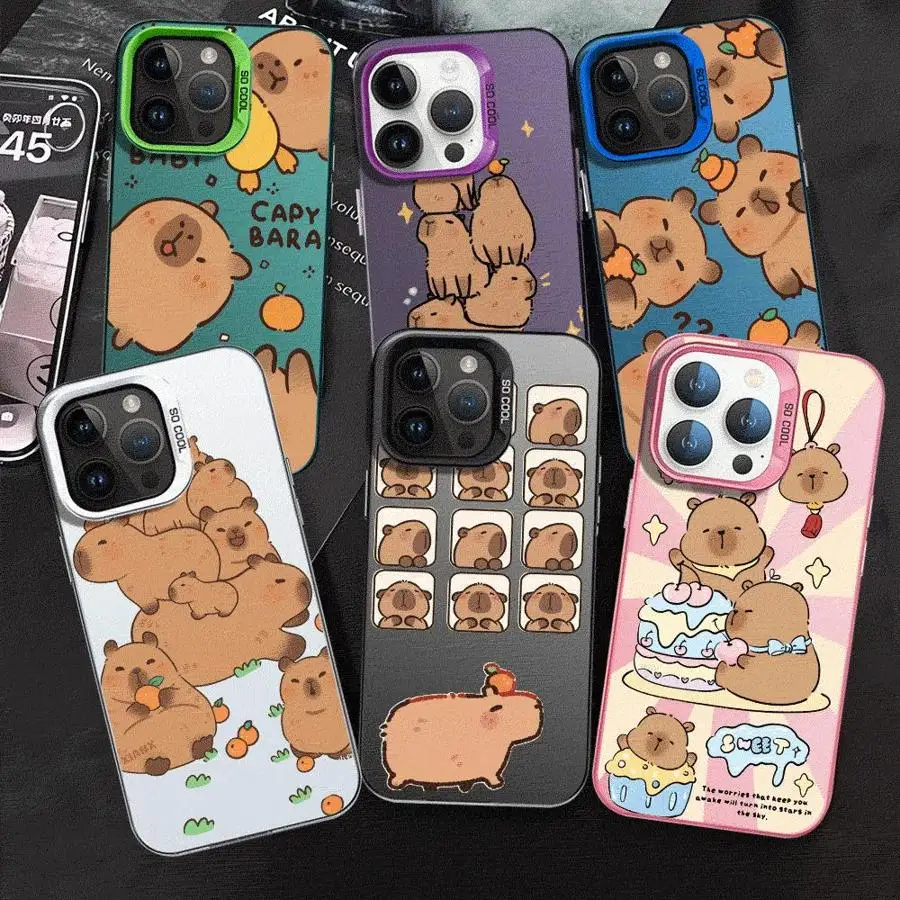 Cartoon Capybara Phone Case for Apple iPhone 16 11 13 15 Pro 12 14 16 ProMax 13 12 15 14 Plus Hard PC Capa Cover