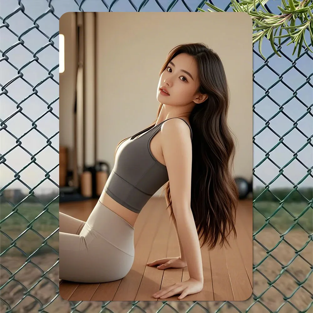 

Cute Female Fitness Metal Sign Korean Art Poster for Home Gym Wall Decor