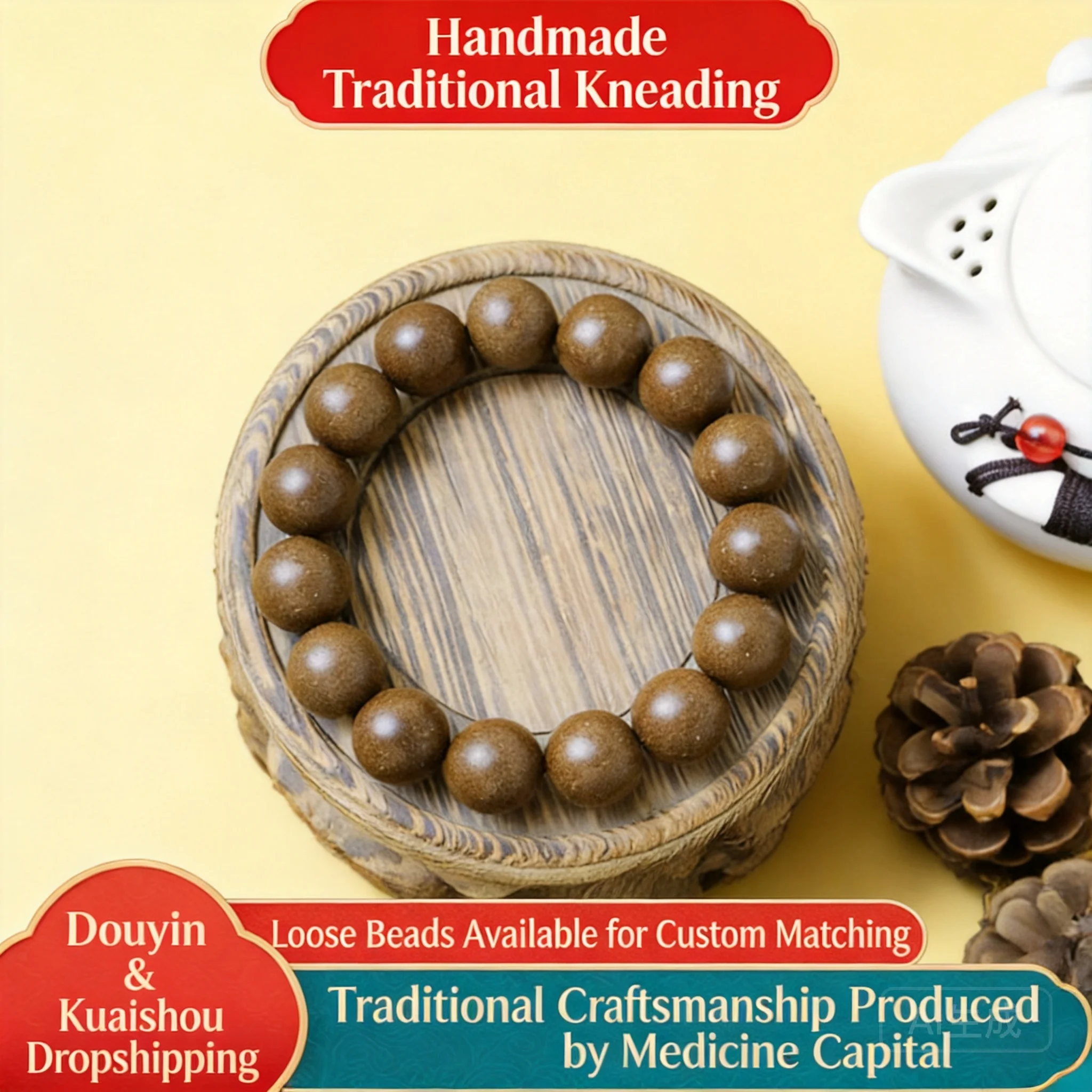 

Chinese Style Handmade Natural Jiangzhen Incense Beads Bracelet For Men Lucky Blessing Wealth Auspicious Prayer Bead Wristband