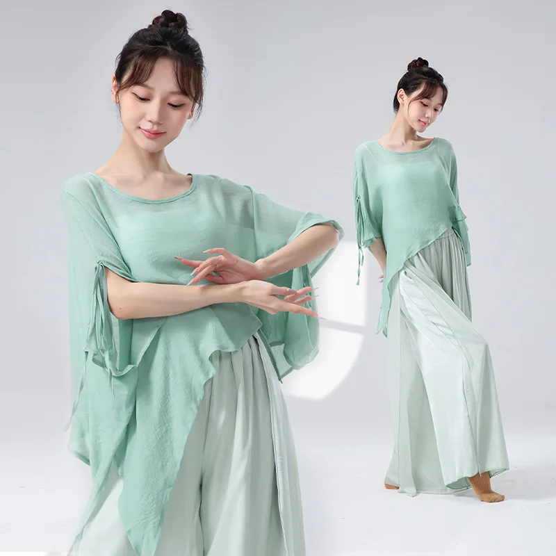 Yourqipao Letnie Chińskie Stroje do Tańca Nowoczesnego, Luźne Koszulki do Ćwiczeń Jazzu, Luźne Stroje Taneczne dla Kobiet