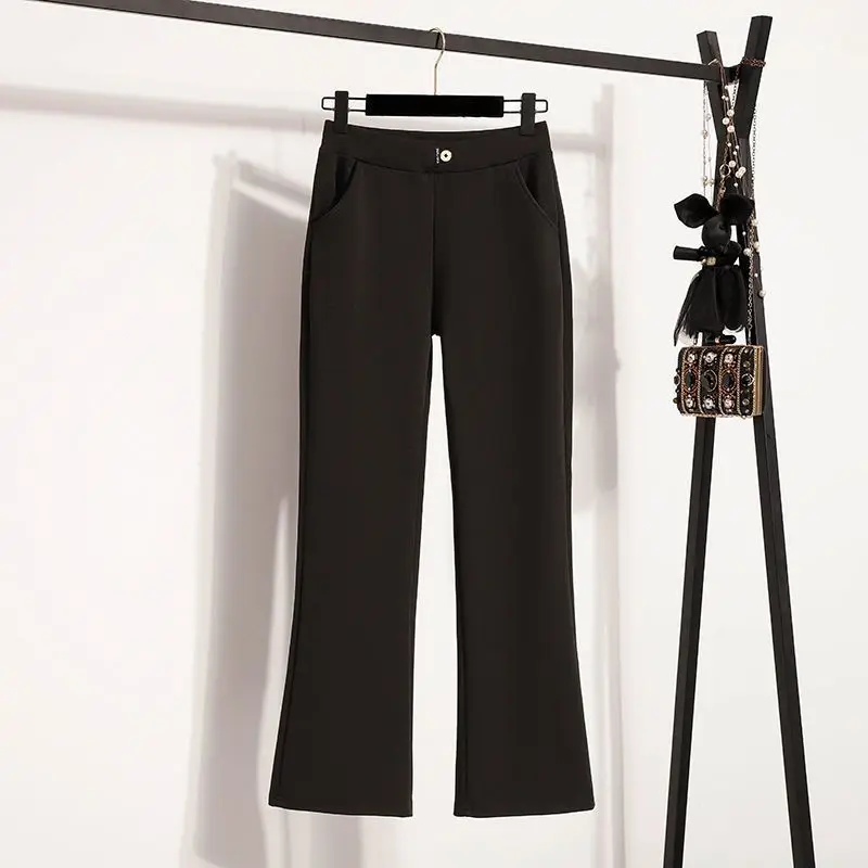 Pantalones acampanados para mujer primavera otoño nuevos pantalones casuales drapeados elásticos de cintura alta para mujer