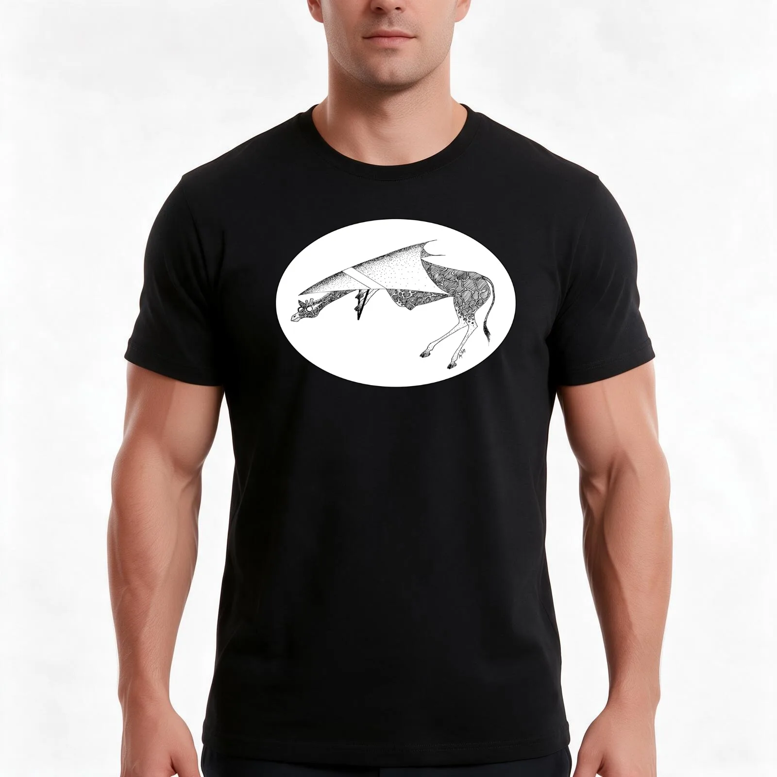 Lovely Giraffe goes Hang gliding T-Shirt, Summer Casual Cotton Tee, Oversized Streetwear Tops, Vintage Graphic Print
