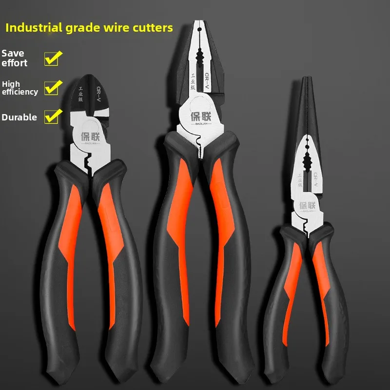 Alicates puntiagudos en ángulo de 6 y 8 pulgadas que ahorran trabajo para cortar cables eléctricos, alicates multifuncionales de acero de grado industrial.
