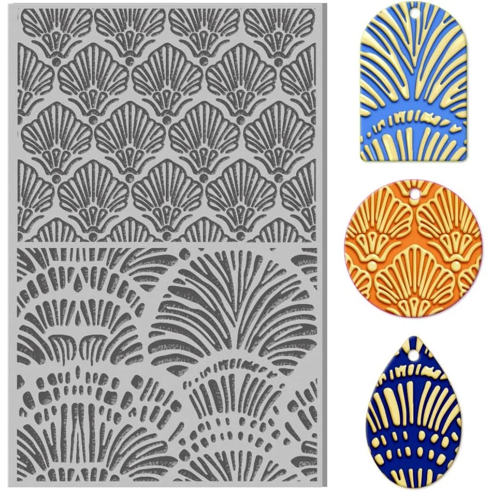 Láminas de Textura de Arcilla Polimérica con Diseños de Conchas Abstractas, Tapetes de Textura de Arcilla de Goma, Carpetas de Repujado, Herramienta para Tapetes de Textura de Arcilla