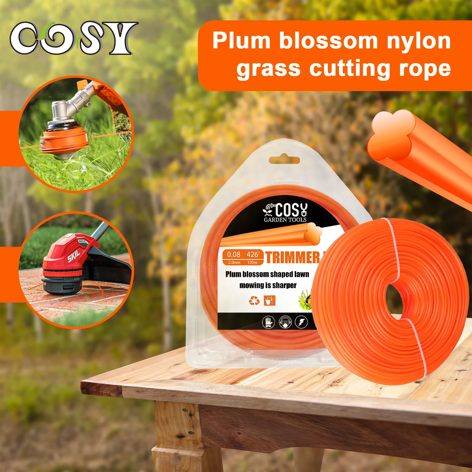 2.0mm*130m Nylon Quincunx Grass Trimmer Line Brush Cutter Head Strimmer Rope Mowing Wire Lawn Mower Accessories Trimmer String