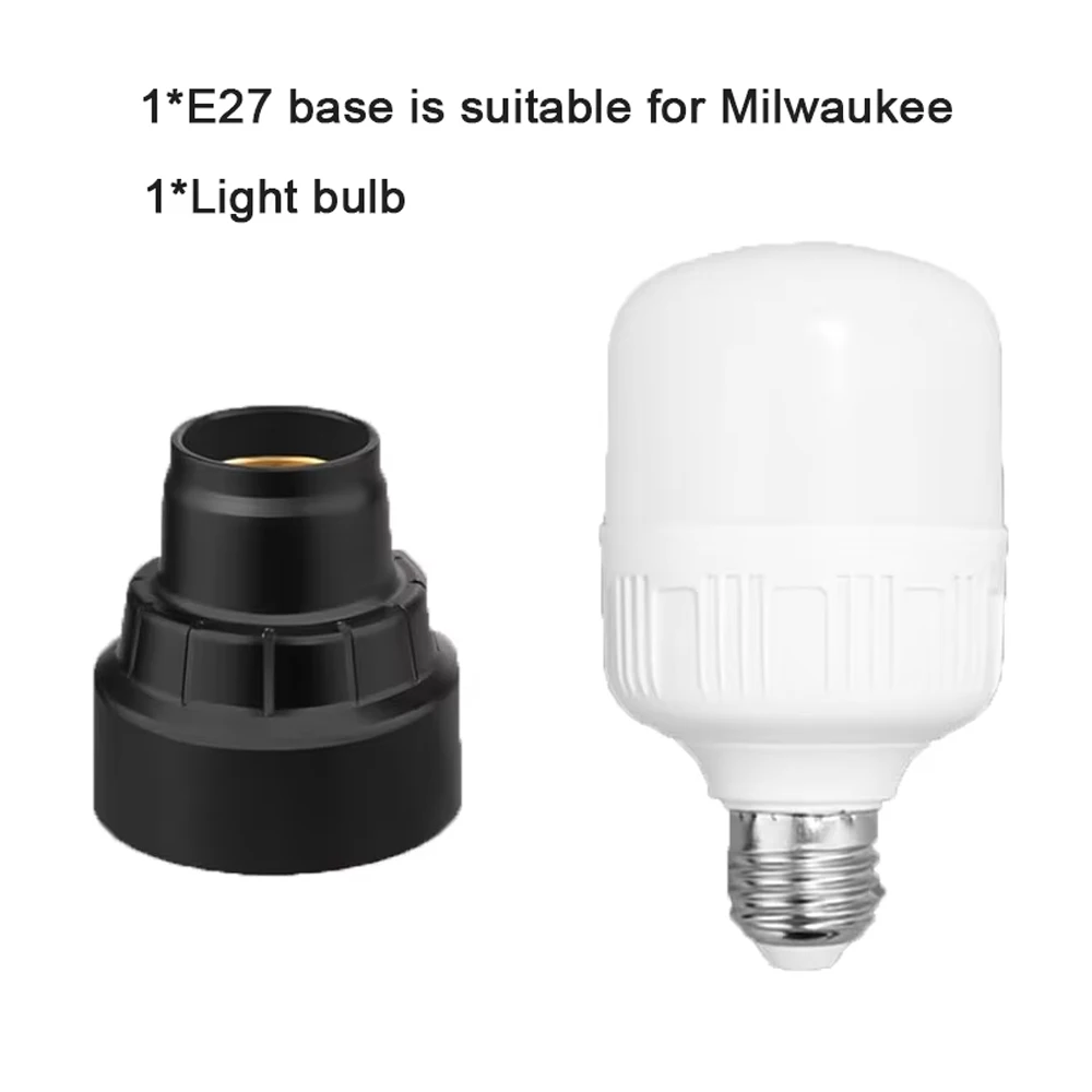NEW E27 LED Bulb For Milwaukee 12V Li-ion Battery 12W Work Light 1300LM Adapter Emergency Camping Portable Flashlight