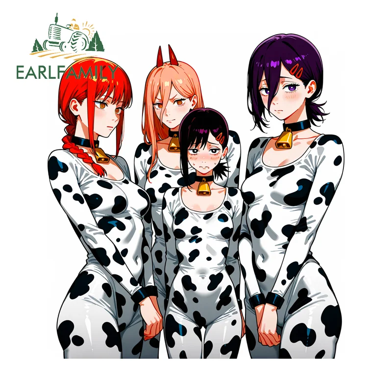 EARLFAMILY Cow Suit Reze Makima Power Car Stickers Creative Windshield Decals Scratch-Proof Simple Windshield Window Trunk Decor