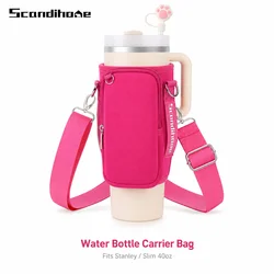 40oz Water Bottle Carrier Bag with Phone Pocket Adjustable Shoulder Strap Tumbler Holder Pouch for Stanley Cup Sleeve