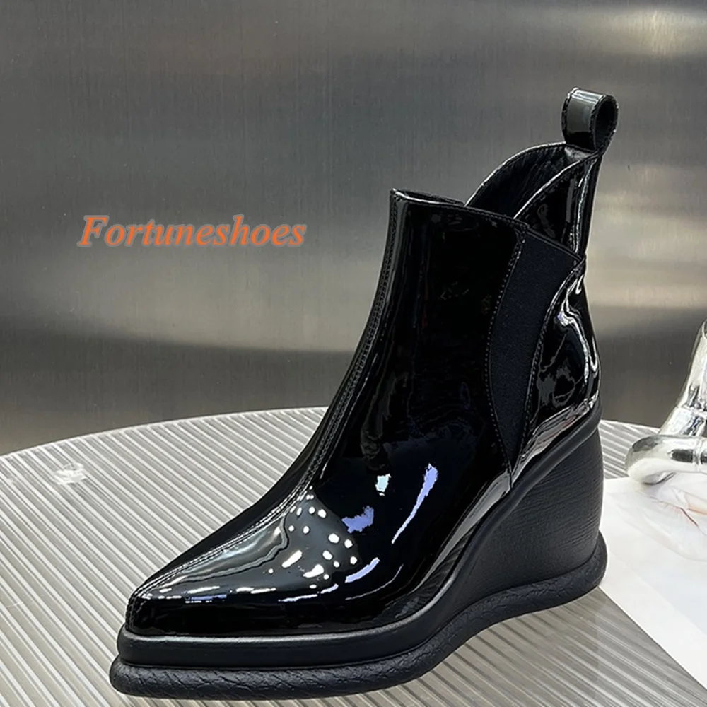 

Elastic Band Wedges Heel Women Boots Mid Calf Height Increasing Solid Pointed Toe Boots Fashion Casual 2025 Newest Autumn Bootss