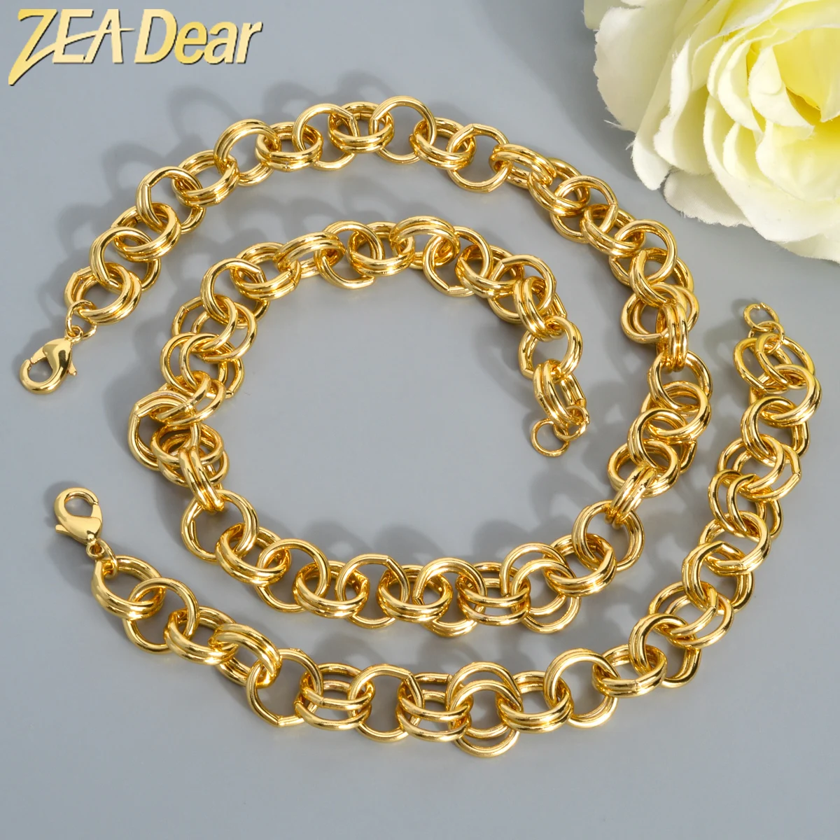 2pcs Gold Plated Necklace Bracelet For Man Women Link Chain Necklace Bracelet O Chain Jewelry Set Punk Hiphop Party Wedding Gift