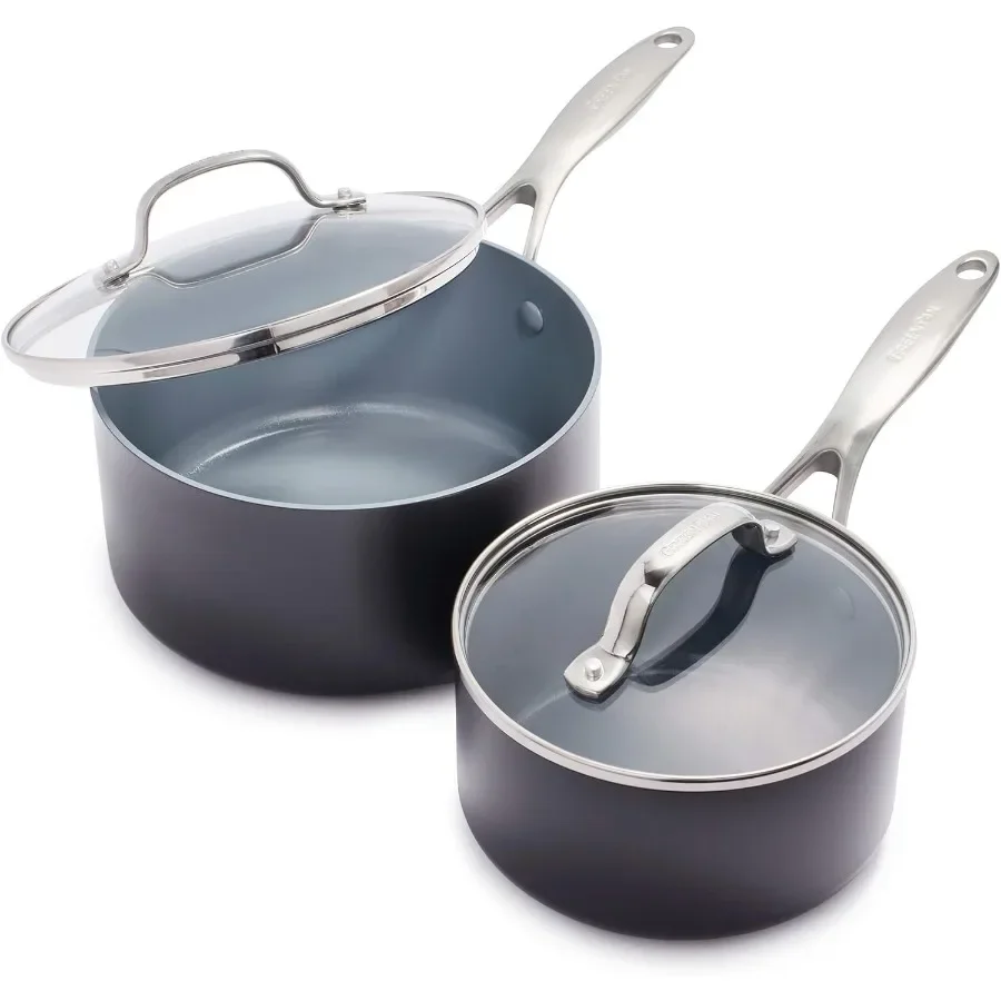 

Valencia Pro Hard Anodized Healthy Ceramic Nonstick Saucepan Pot Set with Lids for Home Cooking and Meal Prep PFASFree Coating