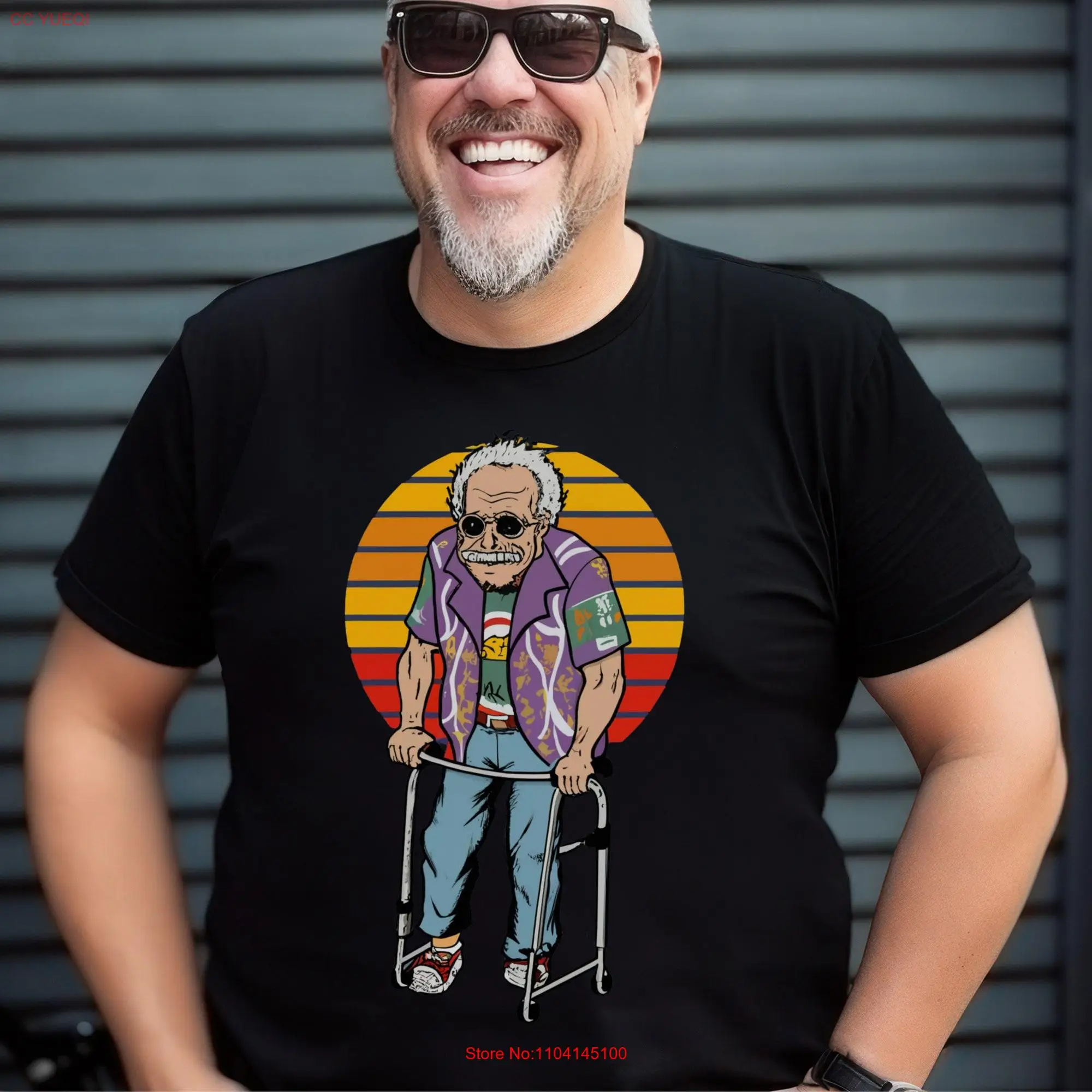 Classic Disco Vibes T Shirt Elderly Man with Walker Groovy Senior Dance Lover Top Funny for Grandfather