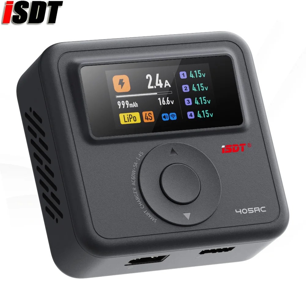 ISDT 405AC GaN 60W Smart Balance Charger AC 100-240V 0.1-5A LiPo LiFe LiHV NiMH Pb Battery Charger For RC FPV Drone