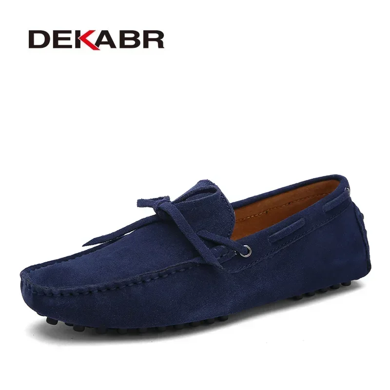 DEKABR Genuine Leather Men Casual Shoes Luxury Brand Mens Loafers Moccasins Breathable Slip on Black Driving Shoes Size 35-49