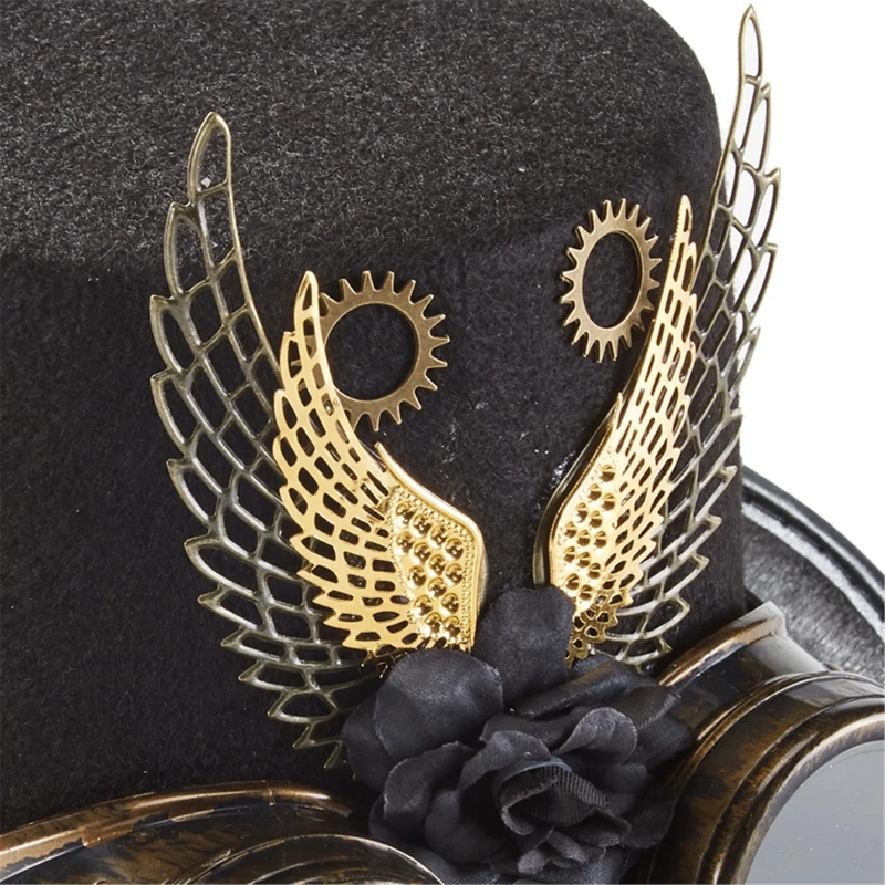 Gothic Retro Steampunk Hat Victorian Top Hat Gears Goggles Wings Jazz Hat Fancy Dress Up Costume for Cosplay Prom