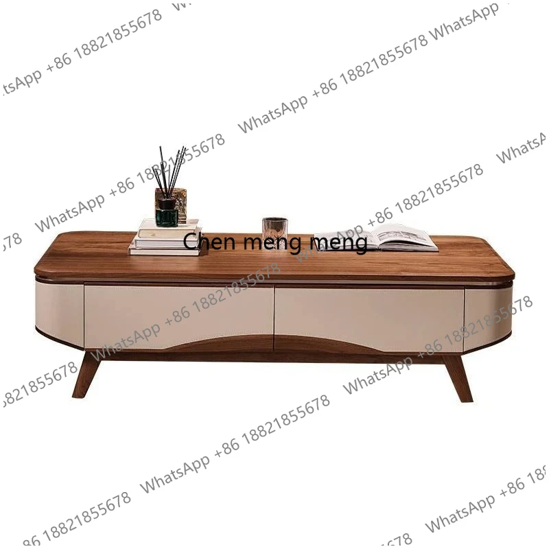 

Italian minimalist solid wood coffee table TV cabinet combination villa living room light luxury high sense