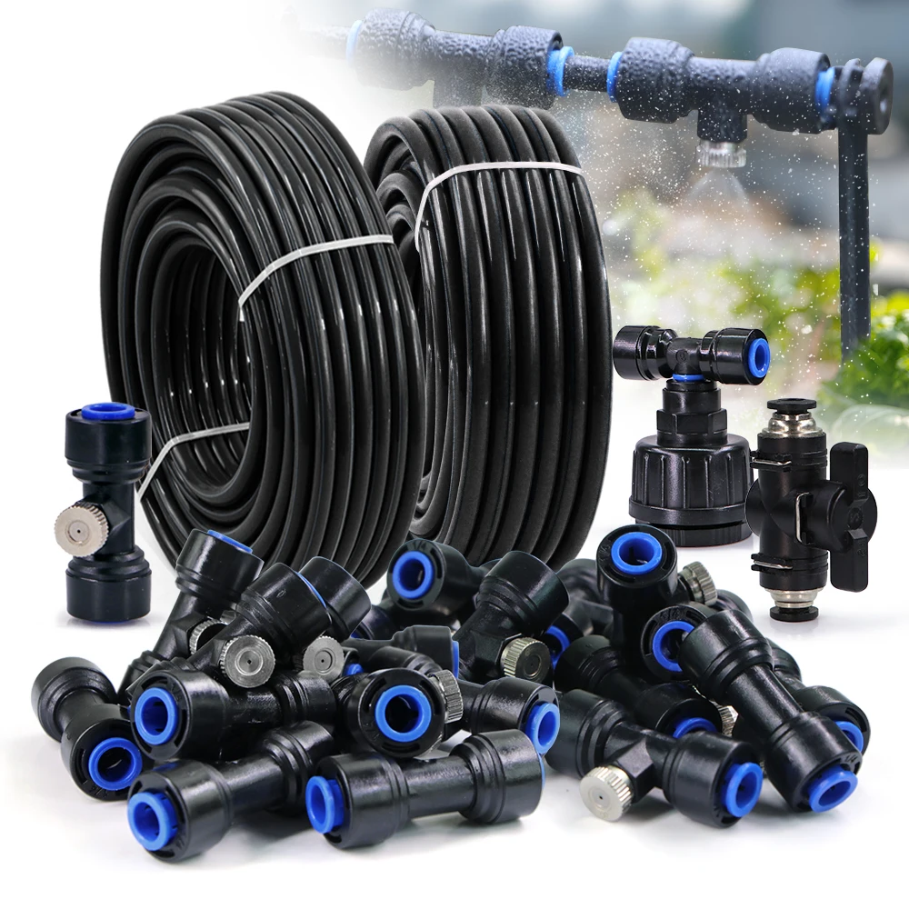 

30-5m 1/4" Multifunctional Sprayer Kit 4/6mm PE Hose 0.8mm Fine Misting Cooling System Garden Plants Fogging Watering Irrigation