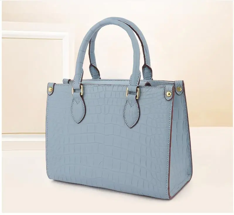 2023 new genuine crocodile skin leather lady women medium size shoulder cross body bag black color bamboo handle