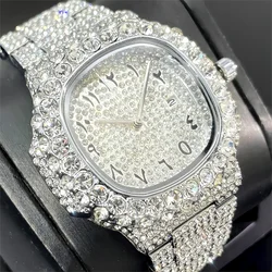 2024 MISSFOX Hip Hop Iced Watch For Men Fashion Big Diamond Jewelry Quartz Clocks Man Luxury Stainless Steel Wristwatch Hot Sell