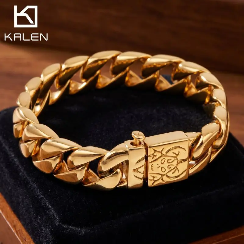 

KALEN Classic Men's Stainless Steel Cuban Bracelet Punk Hip Hop Chain Wristband Fashion Jewelry Christmas Gifts