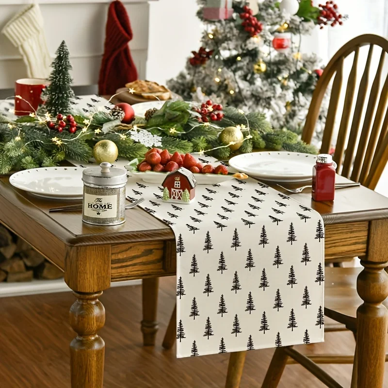Simple Christmas Tree Table Runner Fashion Hot Item Holiday Decor Linen Fabric Party Daily Use