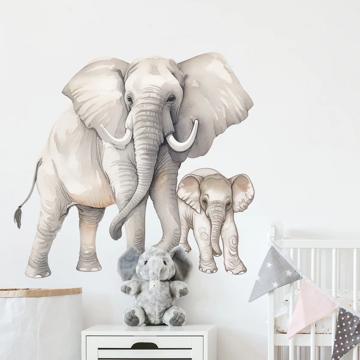 2pcs Cartoon Animal Elephant Wall Stickers Living Room Children's Room Kindergarten Decorative Wall Stickers Wallpaper Bm3020