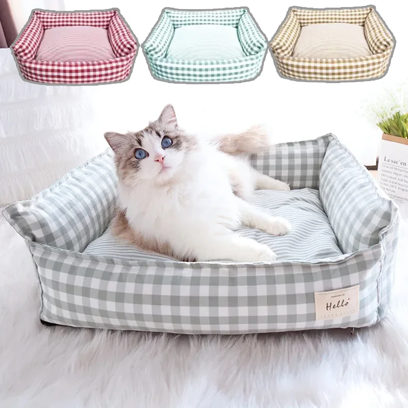 

INS Style Pet Bed All Season Detachable Washable Cat Sofa for Small Medium Dogs Plaid Design Breathable Comfort Pet Furniture