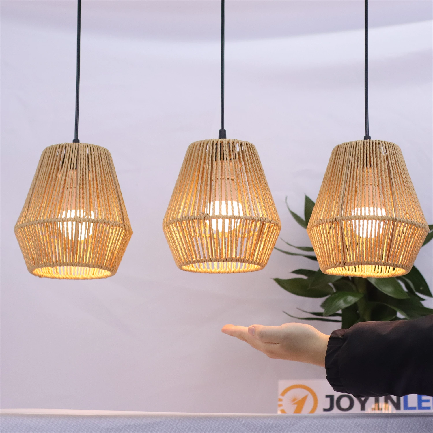 

JOYINLED 18cm Rattan Woven Chandelier Paper Rope Rattan Pendant LampShade Boho Handwoven Wicker Hanging Light Home Deco Interior