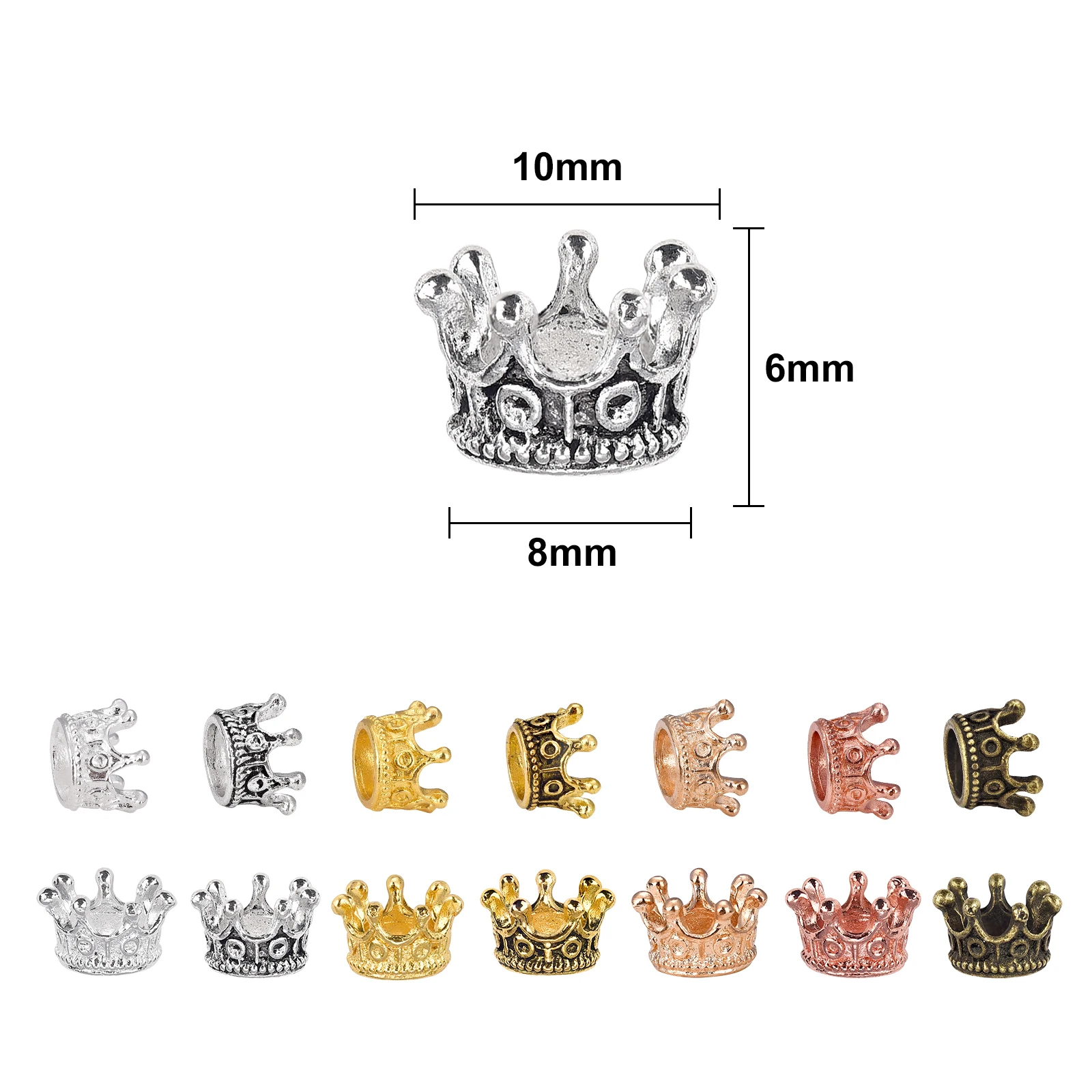 10/20pcs Metal Crown Beads 7 Colors Vintage Crown Charm Beads For DIY Bracelet Jewelry Making Loose Alloy Spacer Beads 7x10mm