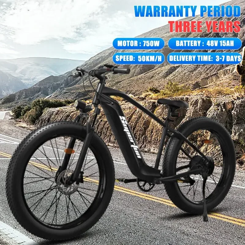 

E Bike 750W Powerful Motor 48v15ah Battery Shock Absorption Mountain Electric Bicycle Adult Snow 26 Inch Fat Tire Electric Bike