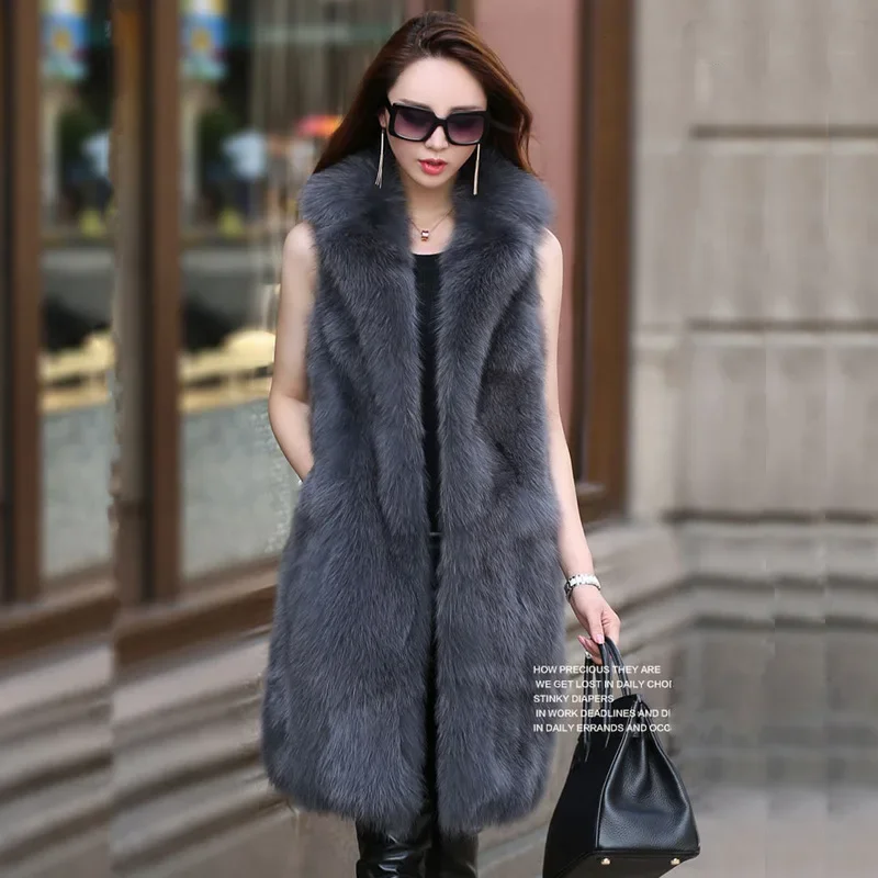 Luxury Fur Jacket Women Clothing Sleeveless Jackets Long Faux Fur Coat Cardigan Autumn Winter Warm Waistcoat Brand Tops New