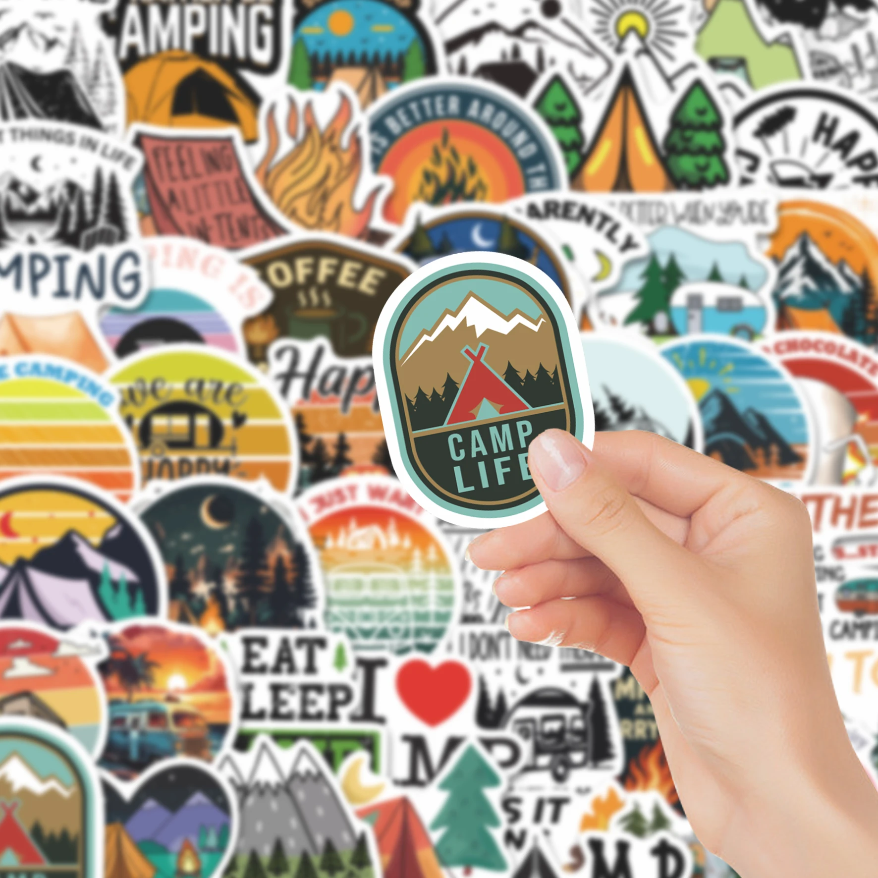 50pcs Outdoor Camping Cycling Stickers Pack Vintage Nature Vinyl Decals Aesthetic Waterproof for Laptops Guitars Cars