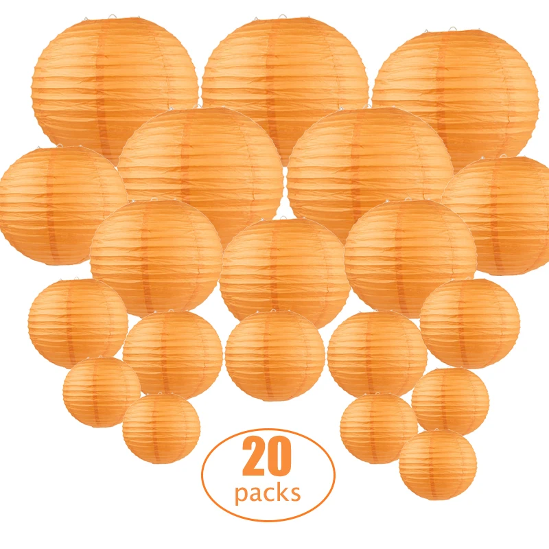 

20pcs Orange Paper Lanterns 6-12 Inch DIY Halloween Decorations Chinese Japanese Style Hanging Lampions for Outdoor Party