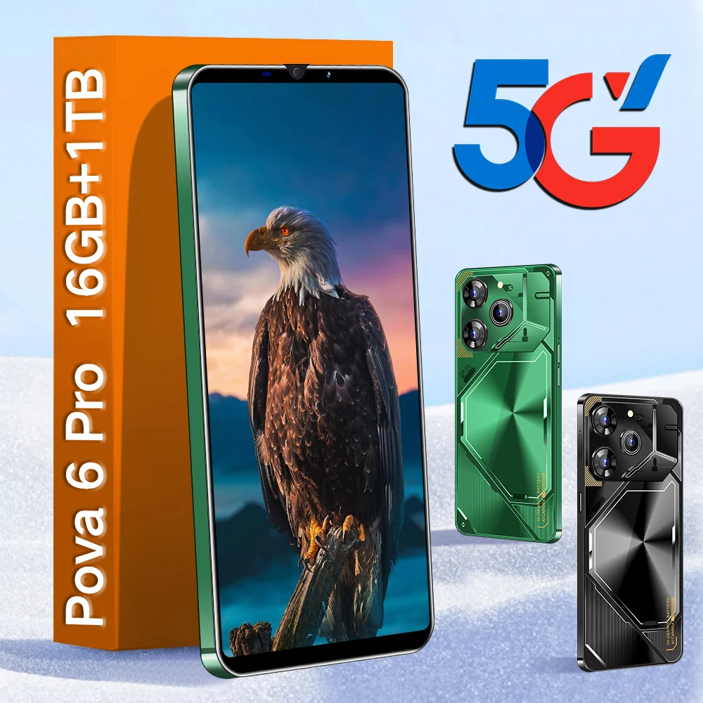 

New model Pova 6 pro 6.8inch original smart 5G phone with 22GB+2TB dual card dual standby 8000mAh battery