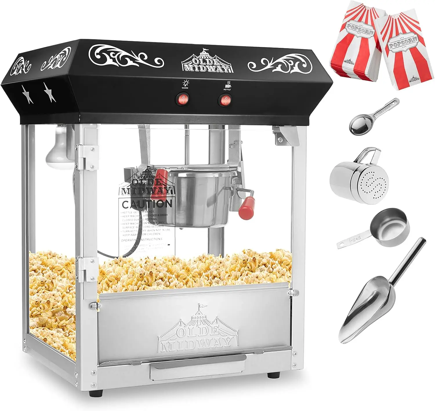 Midway Bar Style Popcorn Machine Maker Popper with 6-Ounce Kettle - Black